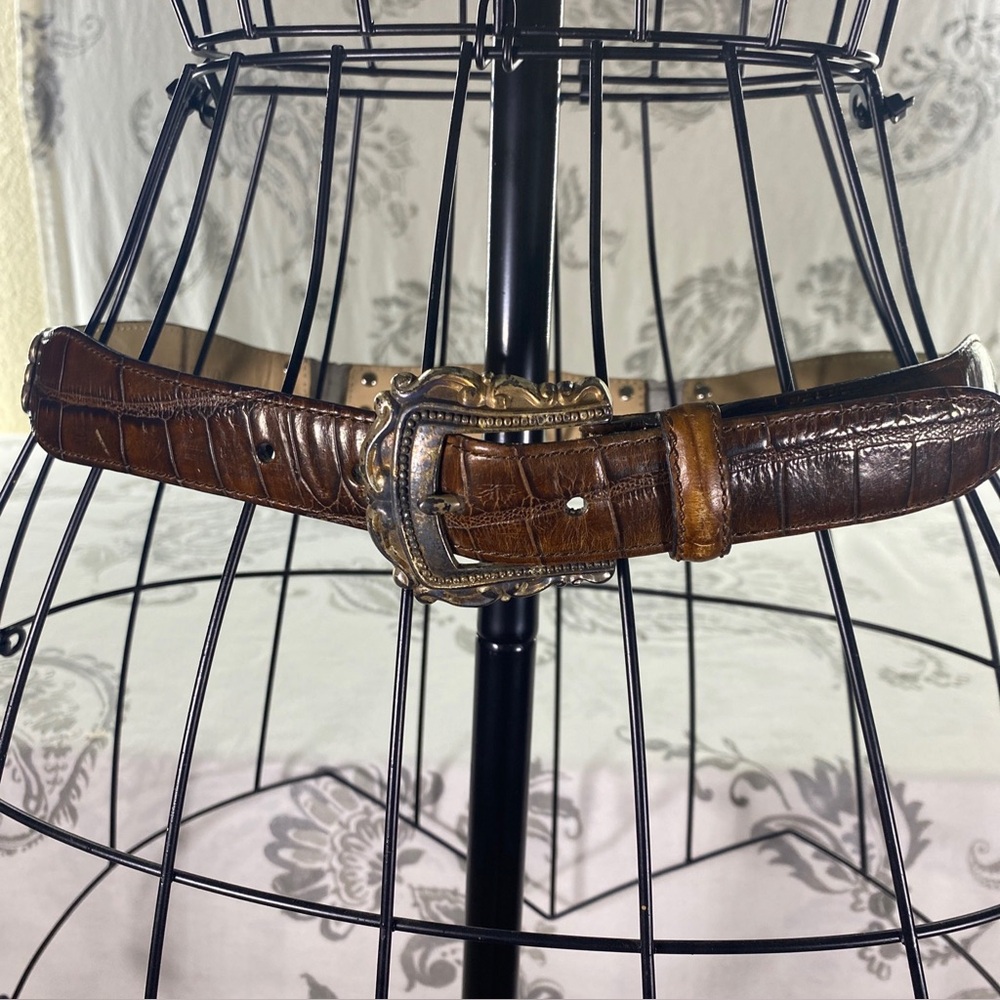VTG FOSSIL LEATHER CROCO-EMBOSSED‎ WESTERN BELT, ORNATE CONCHOS & BUCKLE, M/L